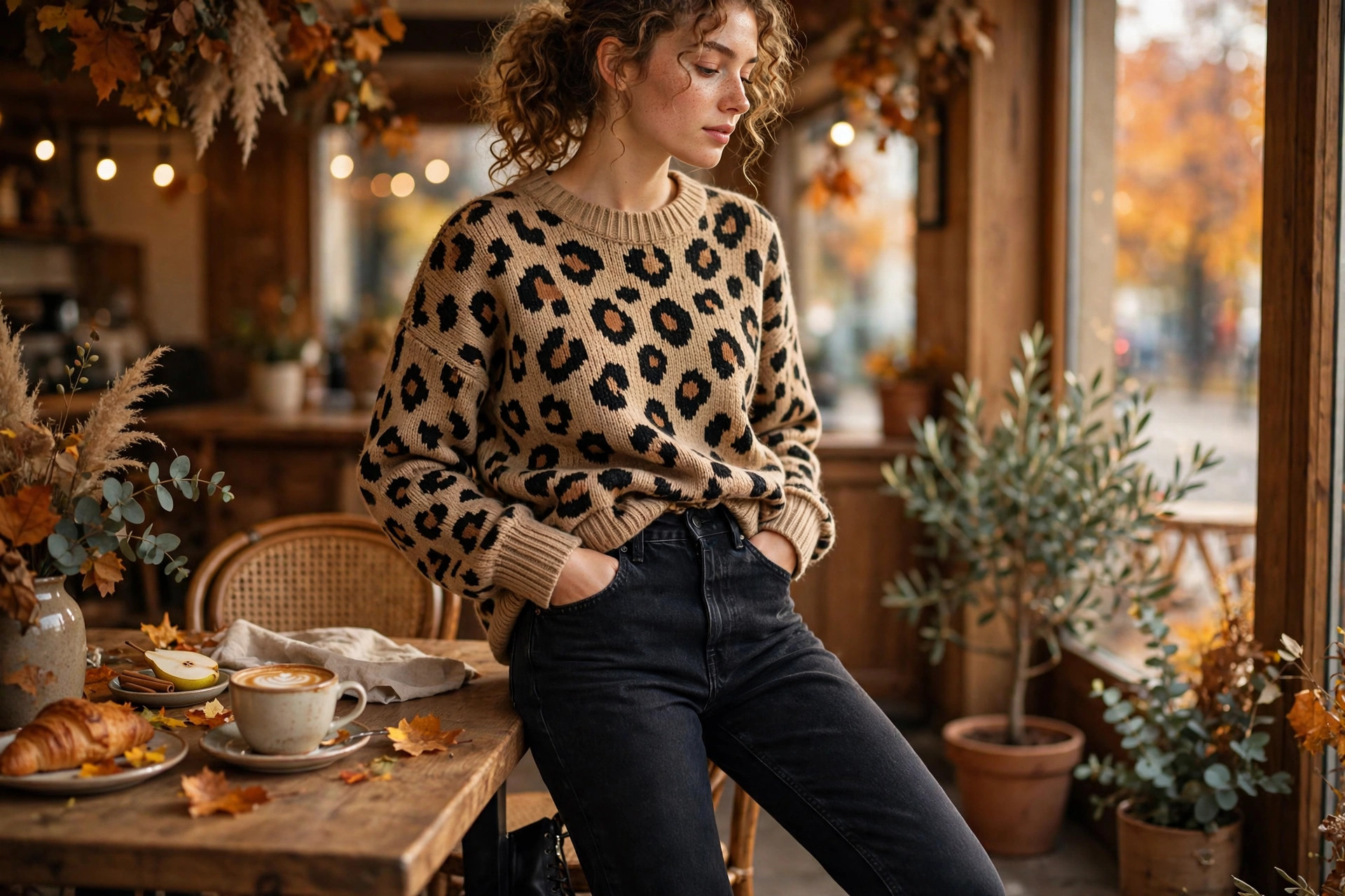 Leopard print tee daytime casual outfit